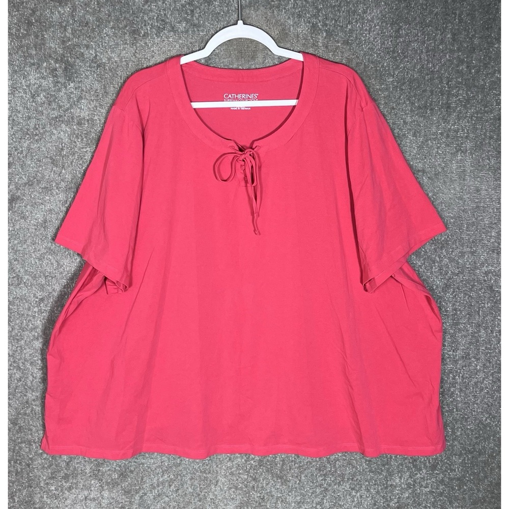 Catherines Suprema Collection Top Womens Sz 4X 30/32W Pink Stretch Lace Up Neck